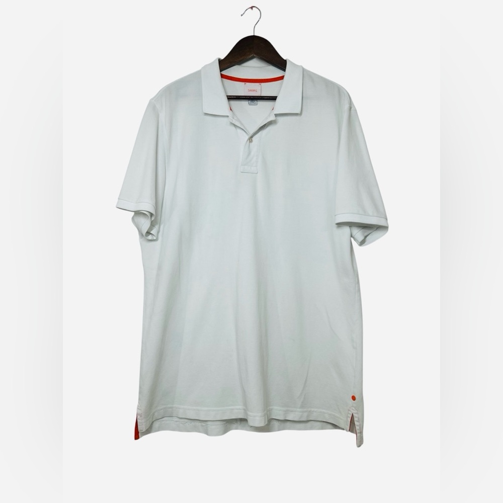 Swims Mens White Short Sleeve Polo Shirt XL Orange Accents Preppy Office Casual